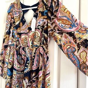 New with tags: Colorful Paisley Long Sleeve Mini Dress
